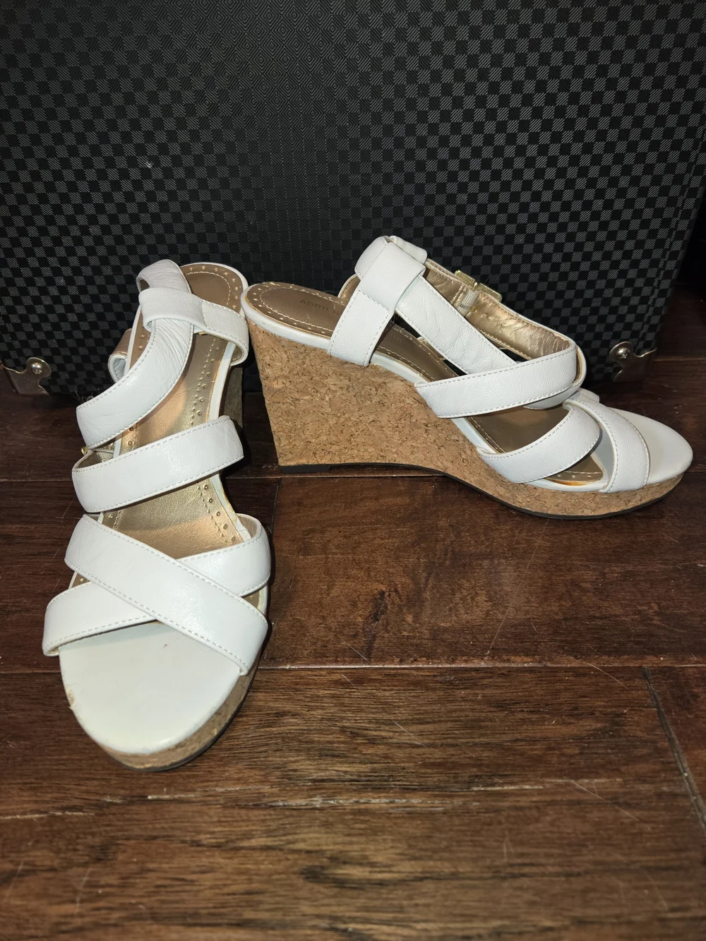 Adrienne Vittadini White Women's Strappy Cork Wedge Sandals